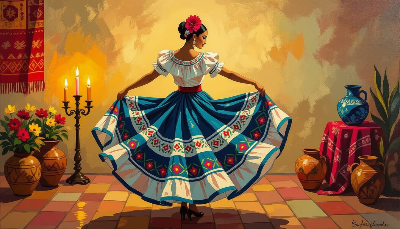 Mexican Folklore Dancer by Candlelight, Rivera Style