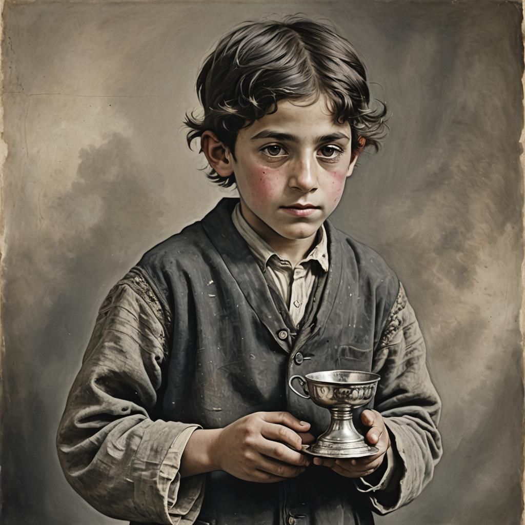 Young Boy with Silver Cup in Ancient Times