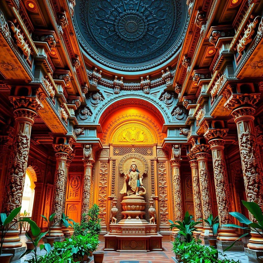 Golden Temple Hall in Traditional Indian Architecture Style