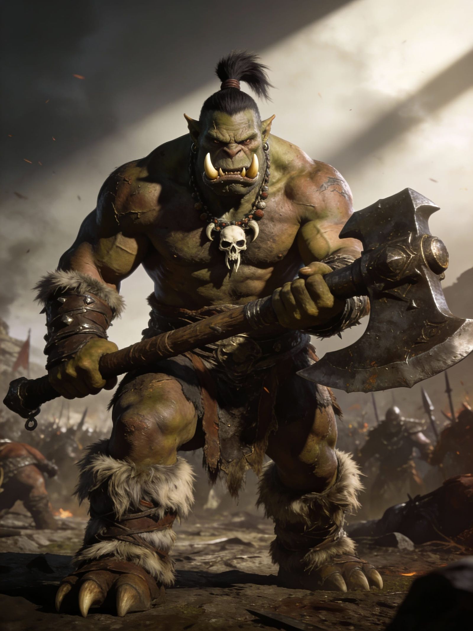 Colossal Orc Warrior Grips Battle Axe