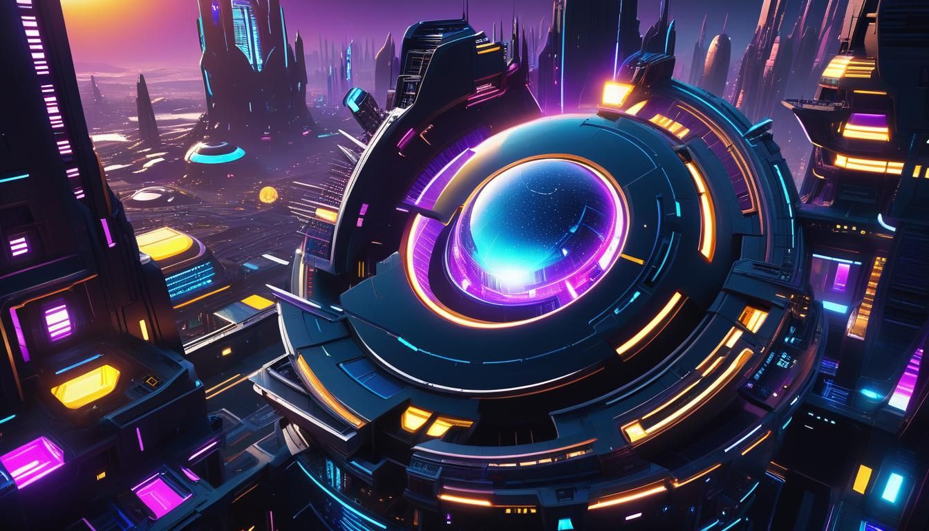 Solar-punk Village with Alien Portal in Space Metropolis