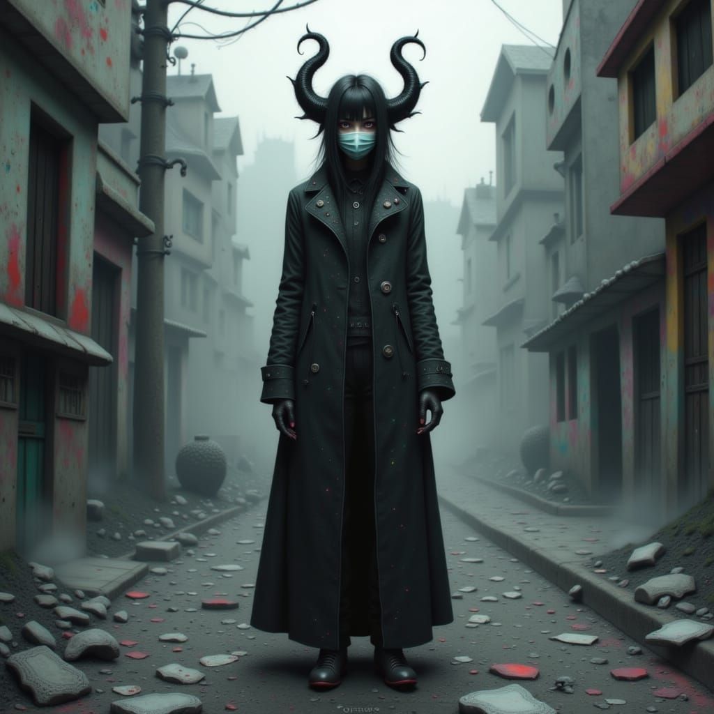 Kuchisake-onna in Dark Manga Style