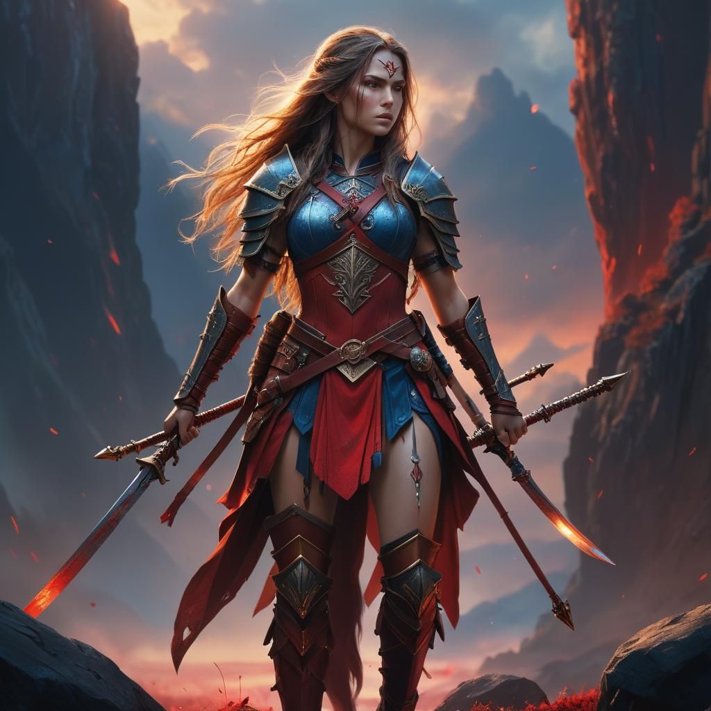 Scarlet Warrior with Sword and Bow