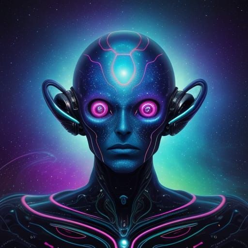 Surreal Alien Portrait in Psychedelic Cosmic Style