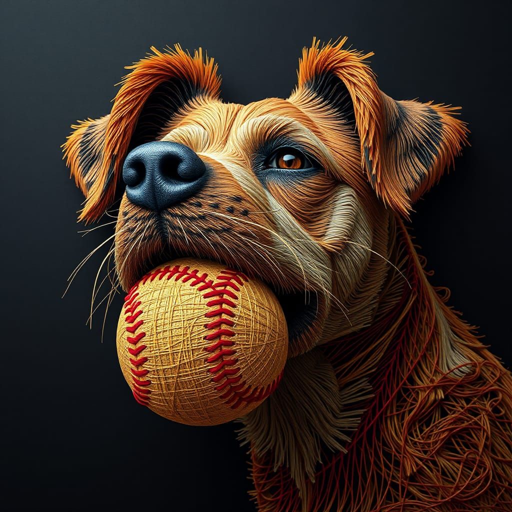 Dog Plays Ball: 3D String Art Portrait