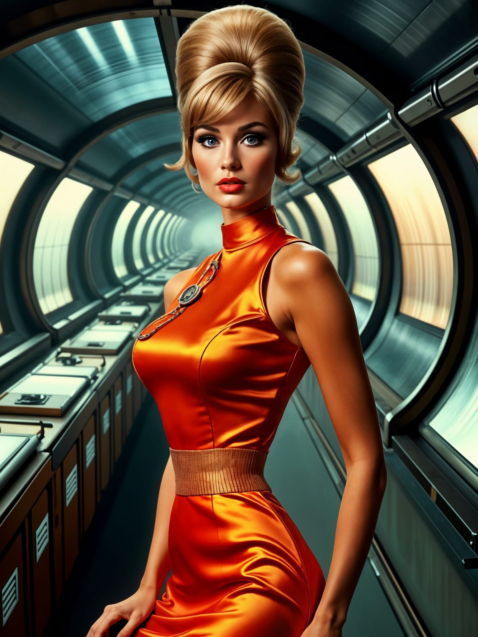 Retro-Futuristic Space Goddess in Iridescent Spacesuit