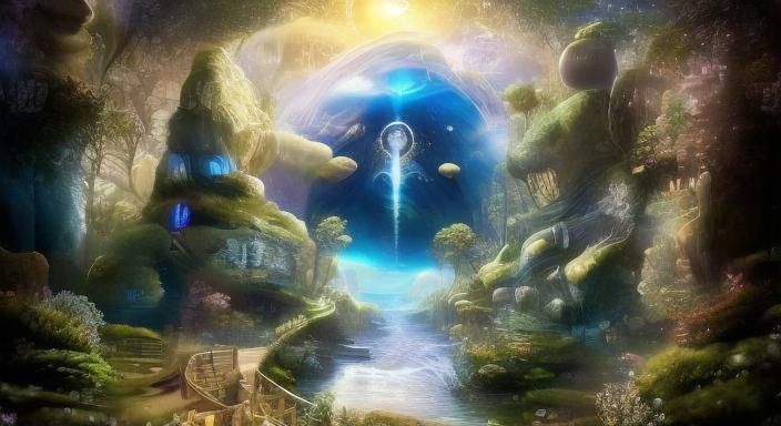 Heavenly Gold Gate: Dreamy 3D Fantasy Portal