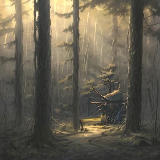 Misty Forest Clearing with Robot in Photorealistic Style