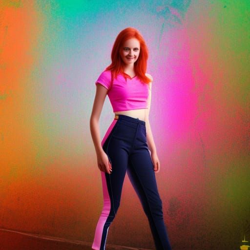 Smiling Redhead in Pink: Digital Matte Painting