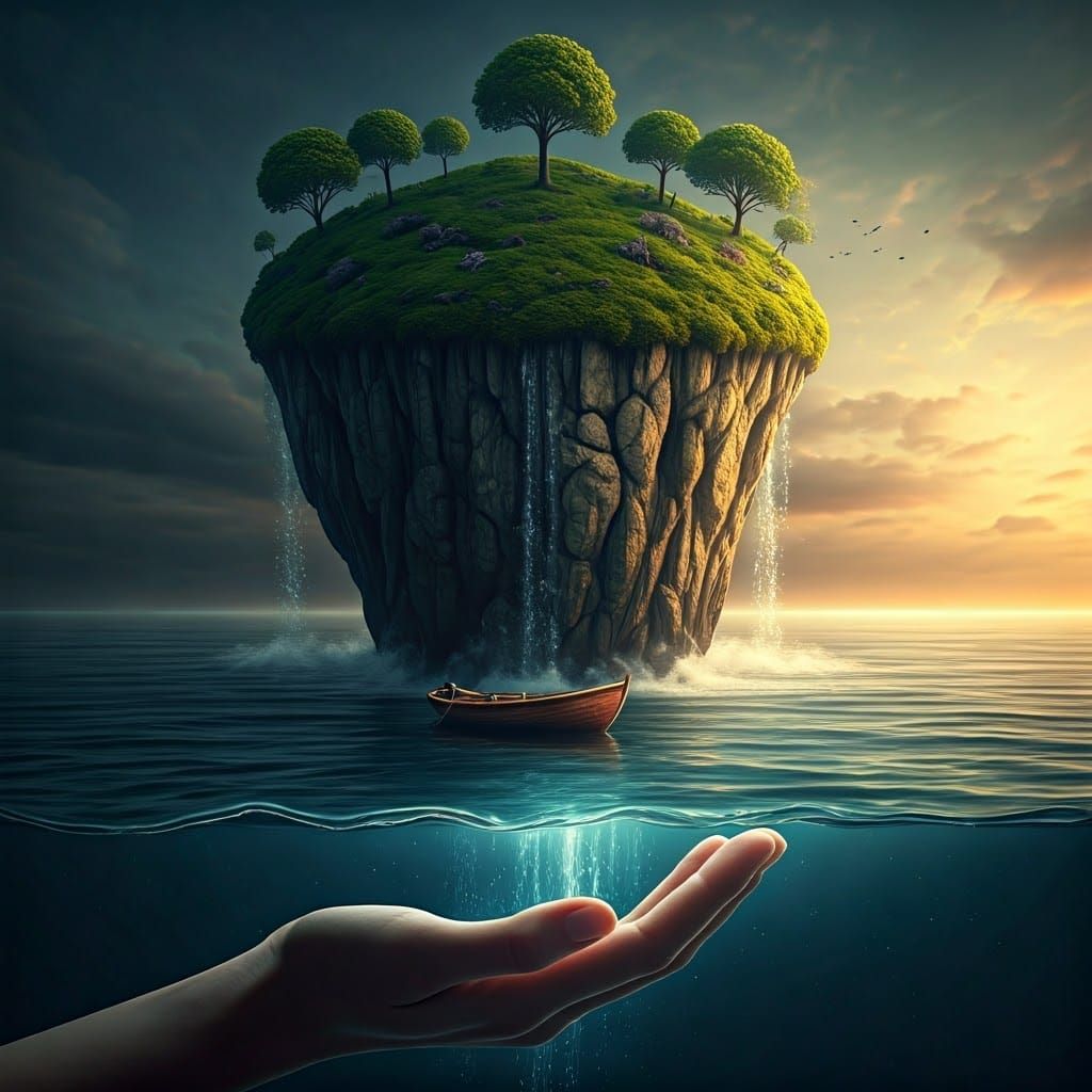 Surreal Stone Handscape with Miniature Trees