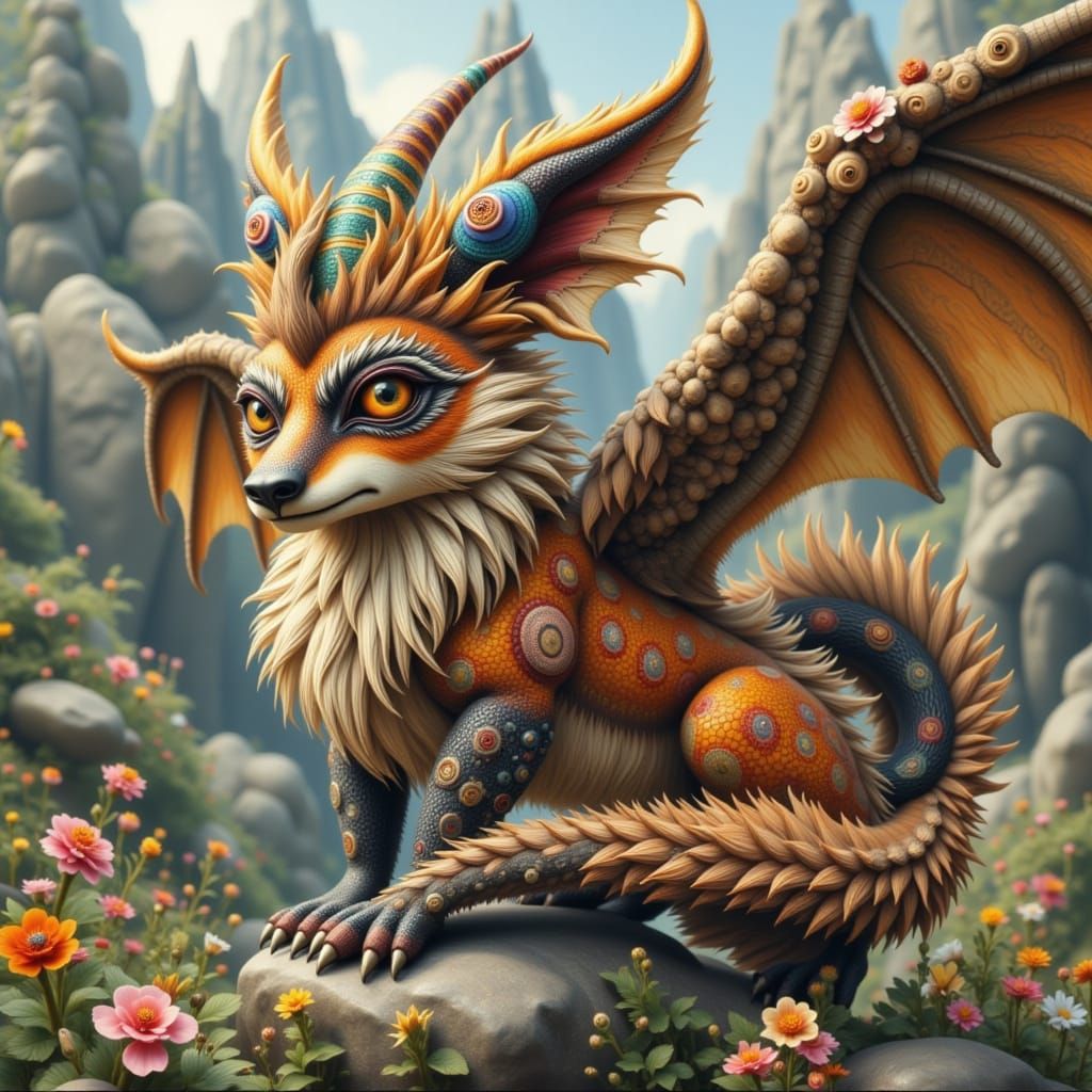 Creature that is a cross between a dragon, and a fox, and a ...