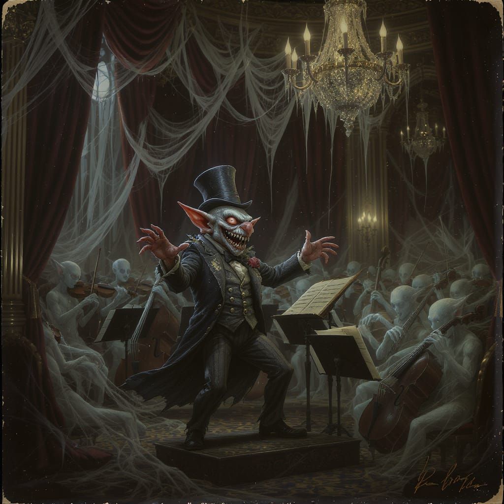 Goblin Conducts Spectral Orchestra in Grand Ballroom