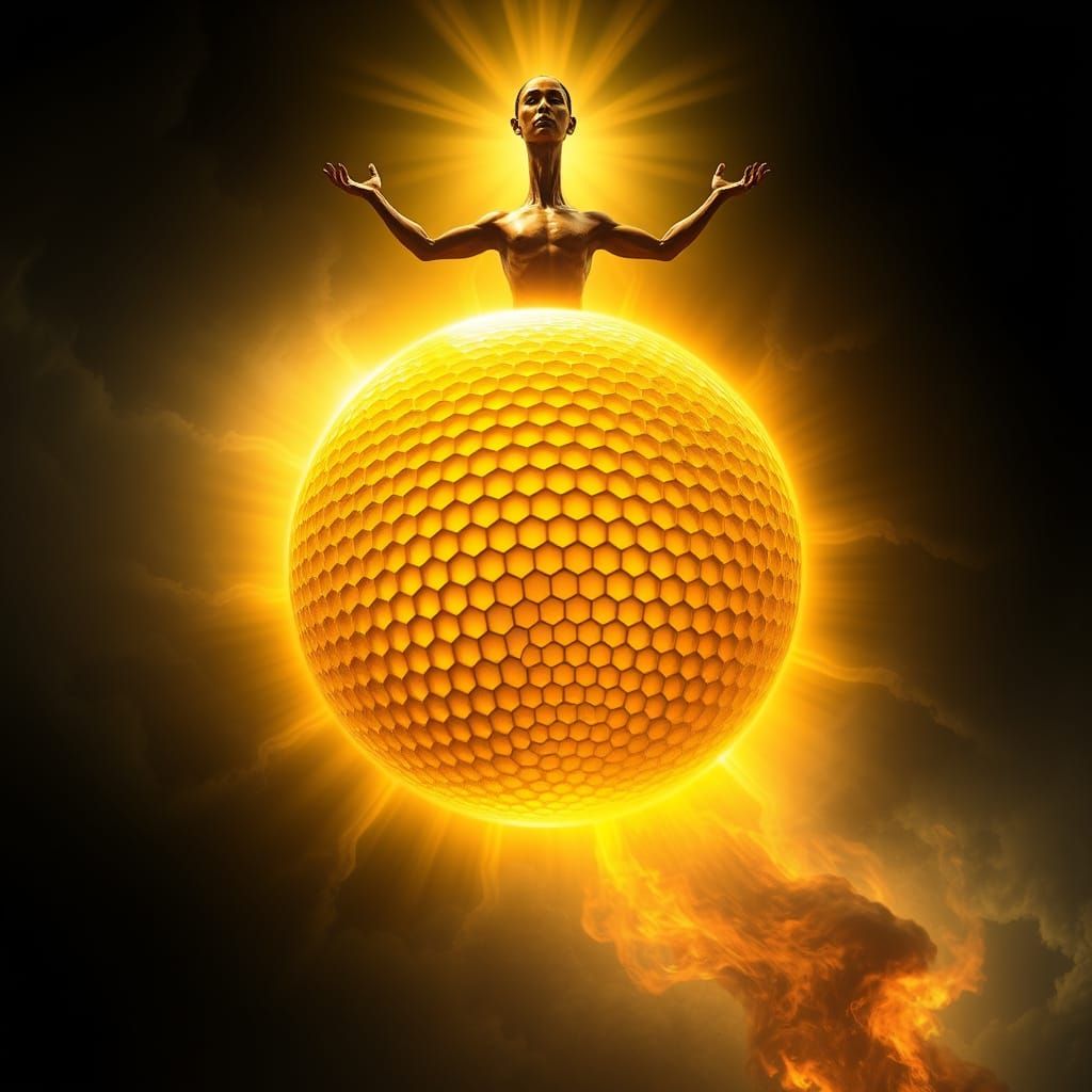 Golden Sphere Ascension: A Surrealist Digital Rendering