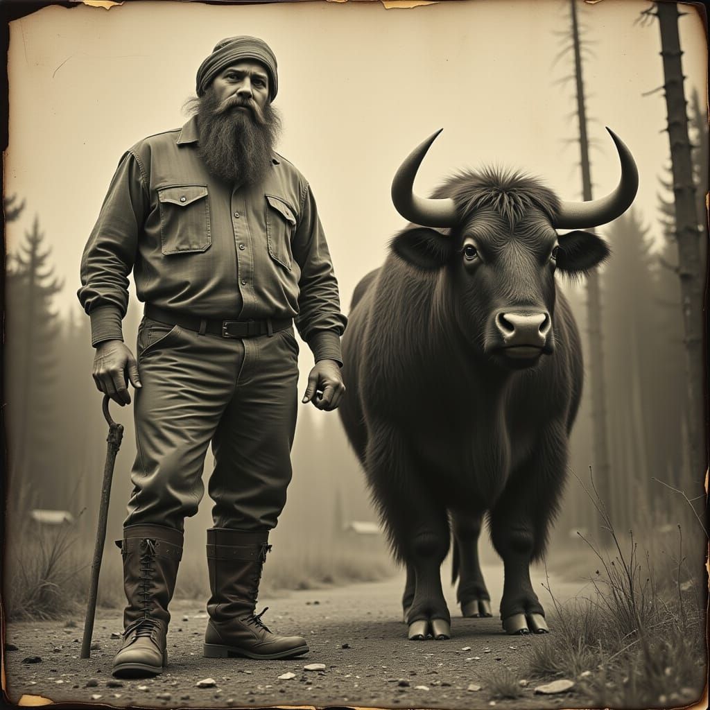 Paul Bunyan & Babe the Blue Ox Vintage Photo