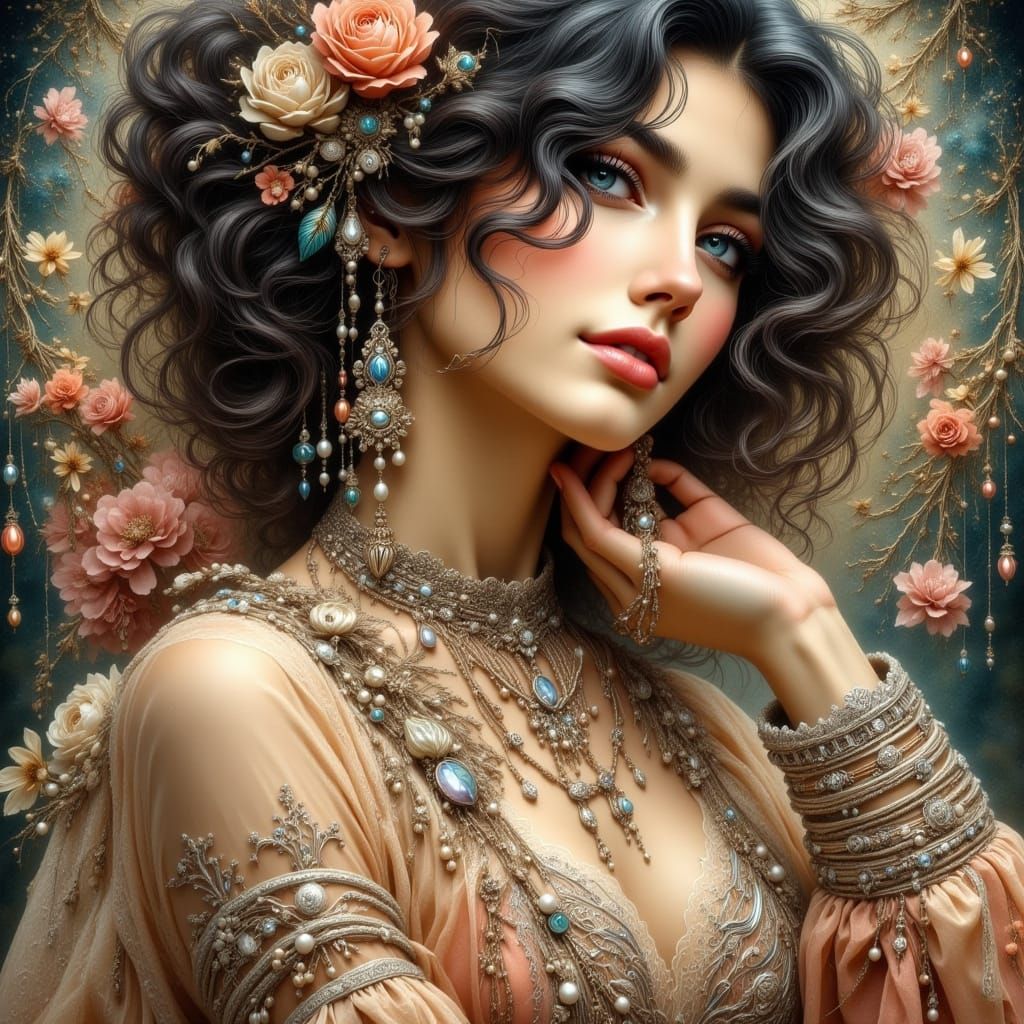 Elegant Woman in Art Nouveau Style
