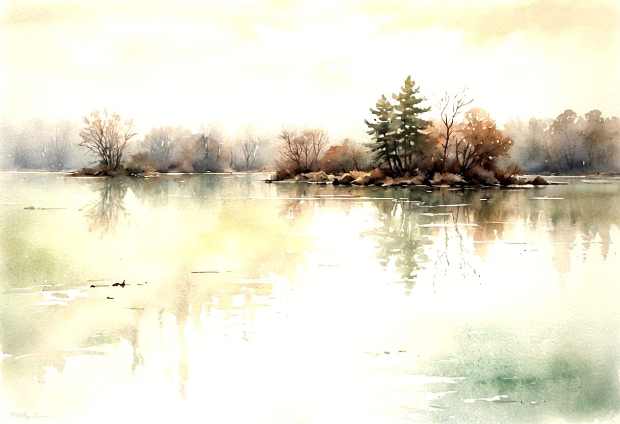 Watercolor Landscape with Soft Pastel Colors