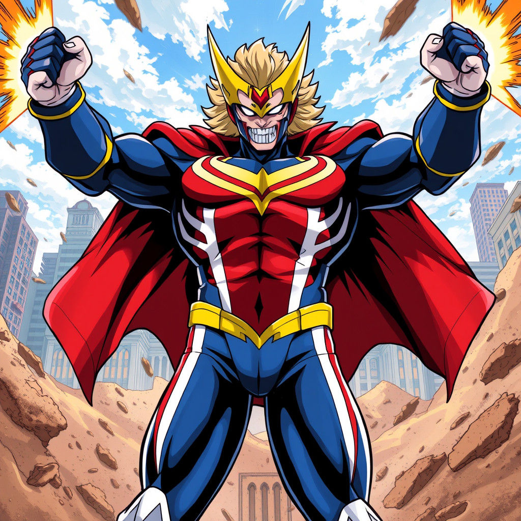 Heroic All Might Triumphant, Anime-Inspired Illustration