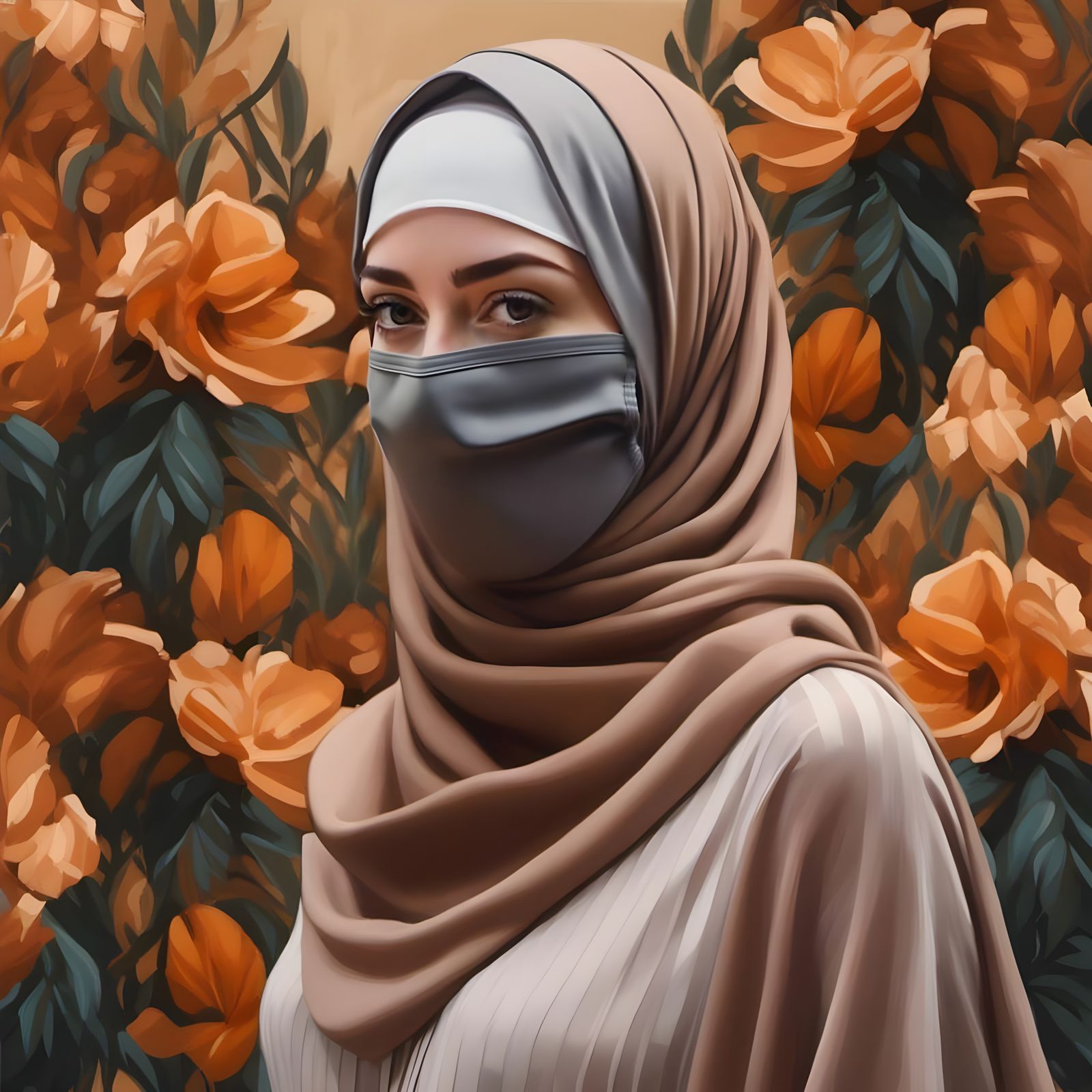 Sensual Hijabi Women in Oil Painting