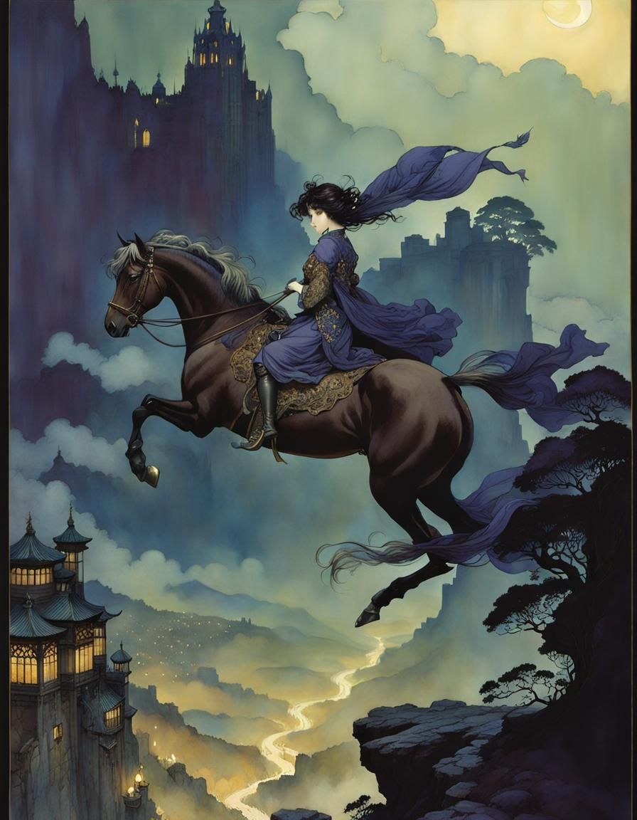 Fairy Leaps From Cliff in Anime Style