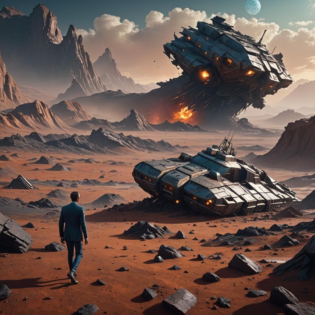 Crashed Spaceship on Alien Planet: Matte Painting