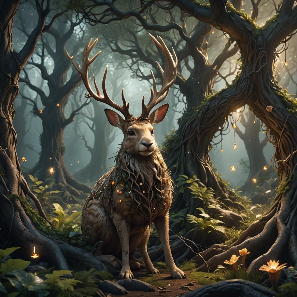 Medieval Jackalope in Mystical Forest Concept Art