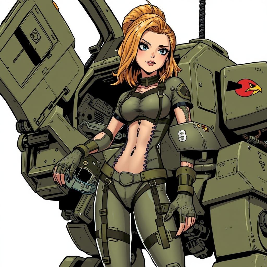 Punk Mecha Girl in Tank Girl Comic Style