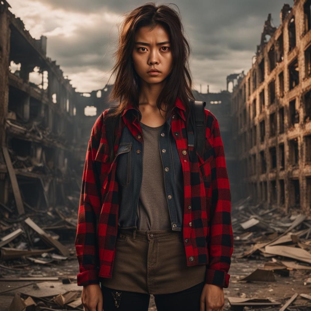 Grumpy College Student in Apocalyptic Patio, Anime Style