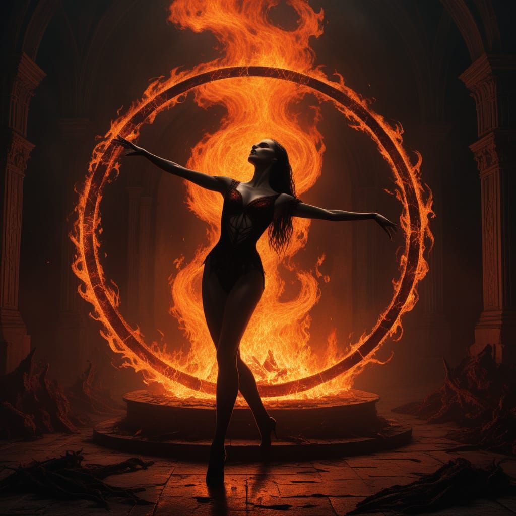 Dark Fantasy Dancer Ablaze in Ring of Fire