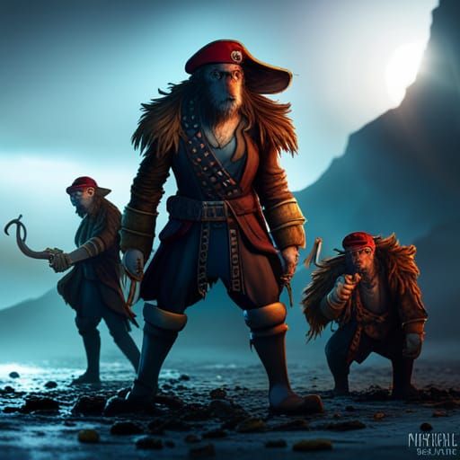 Monkey Pirate and Crew: Fantasy Concept Art
