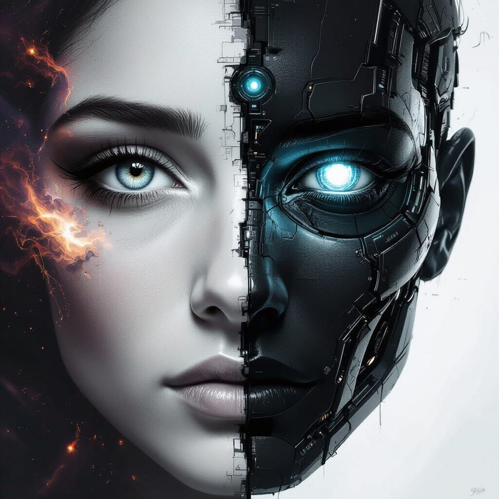 Cybernetic Future Meets Monochrome Past Portrait