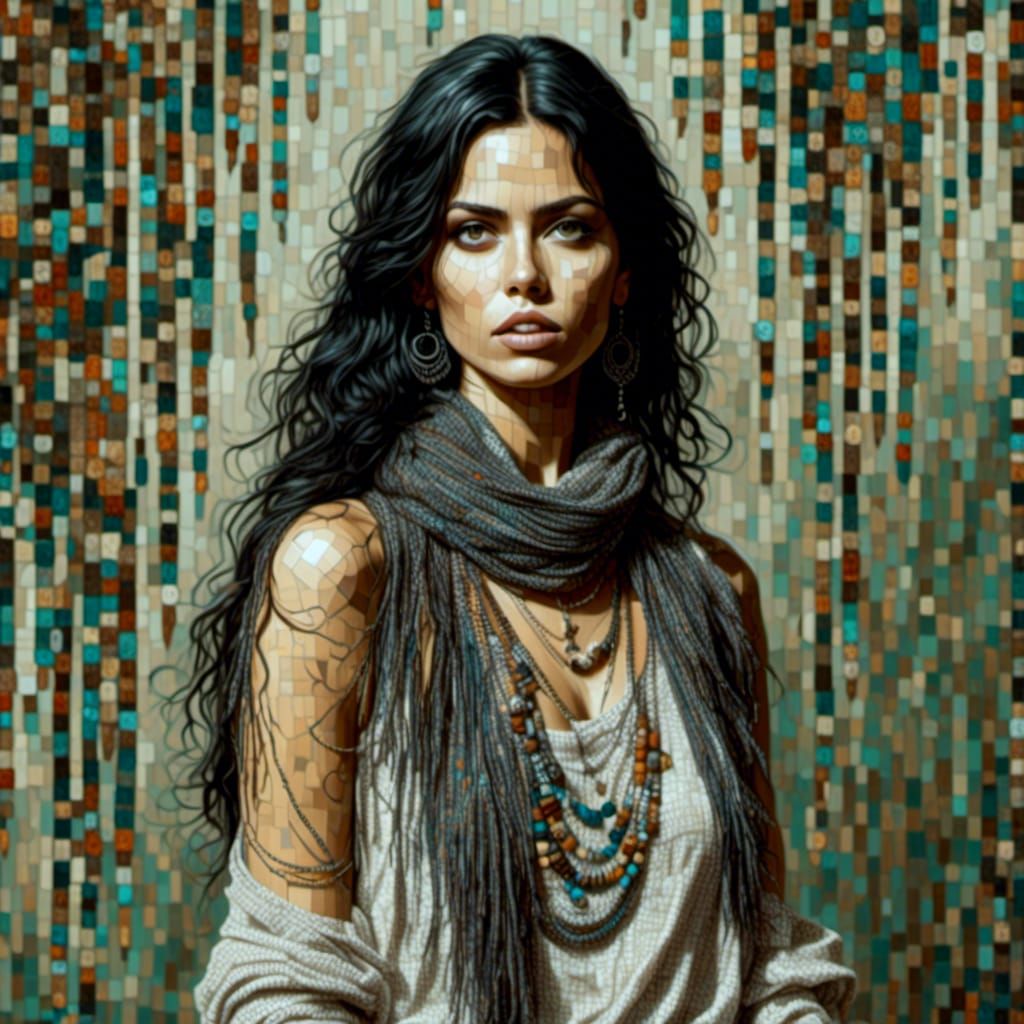 Stunning Spanish Woman in Mosaic Digital Art
