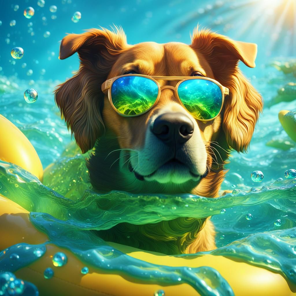 Dog in Sunglasses on Raft: Fantasy Pool Scene
