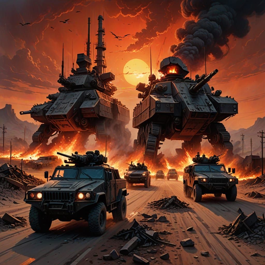 Battle-Torn Convoy Speeds Down Desert Highway