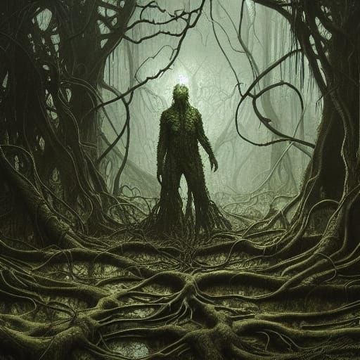 Lovecraftian Swamp Thing in Murky Swamp: Dark Fantasy Art