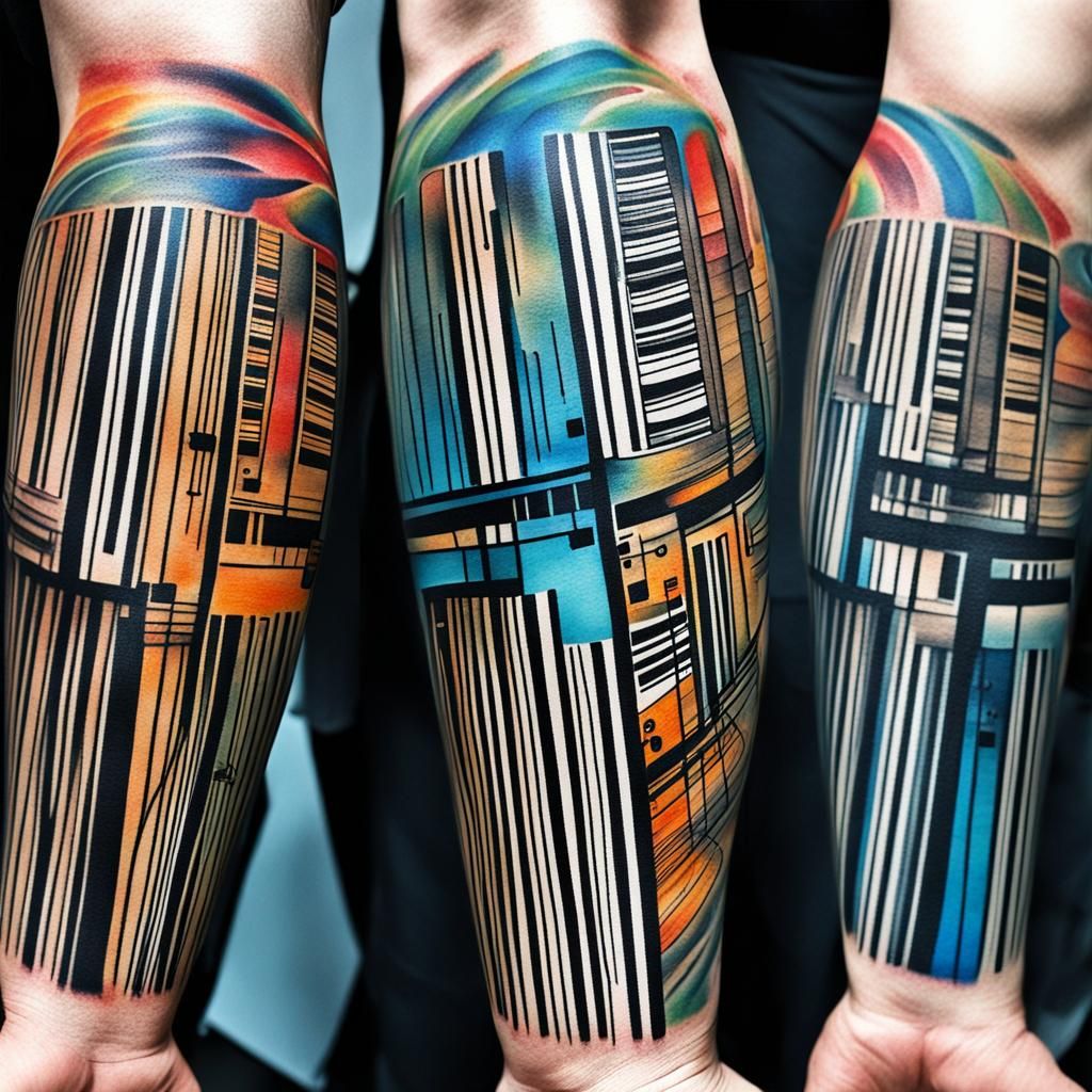 Barcode Tattooed Men: Abstract Hyperrealistic Art