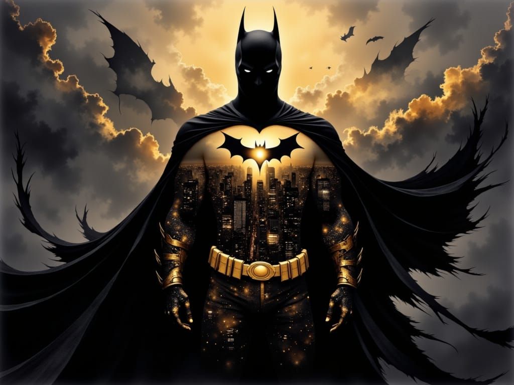 Batman Silhouette Double Exposure with Gotham City