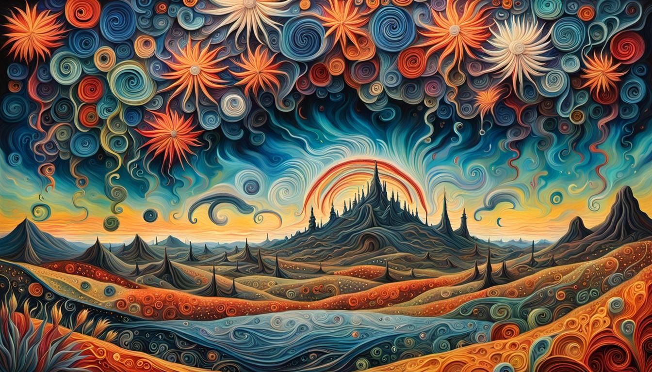 Surreal Fireworks Storm Landscape in Burton Style