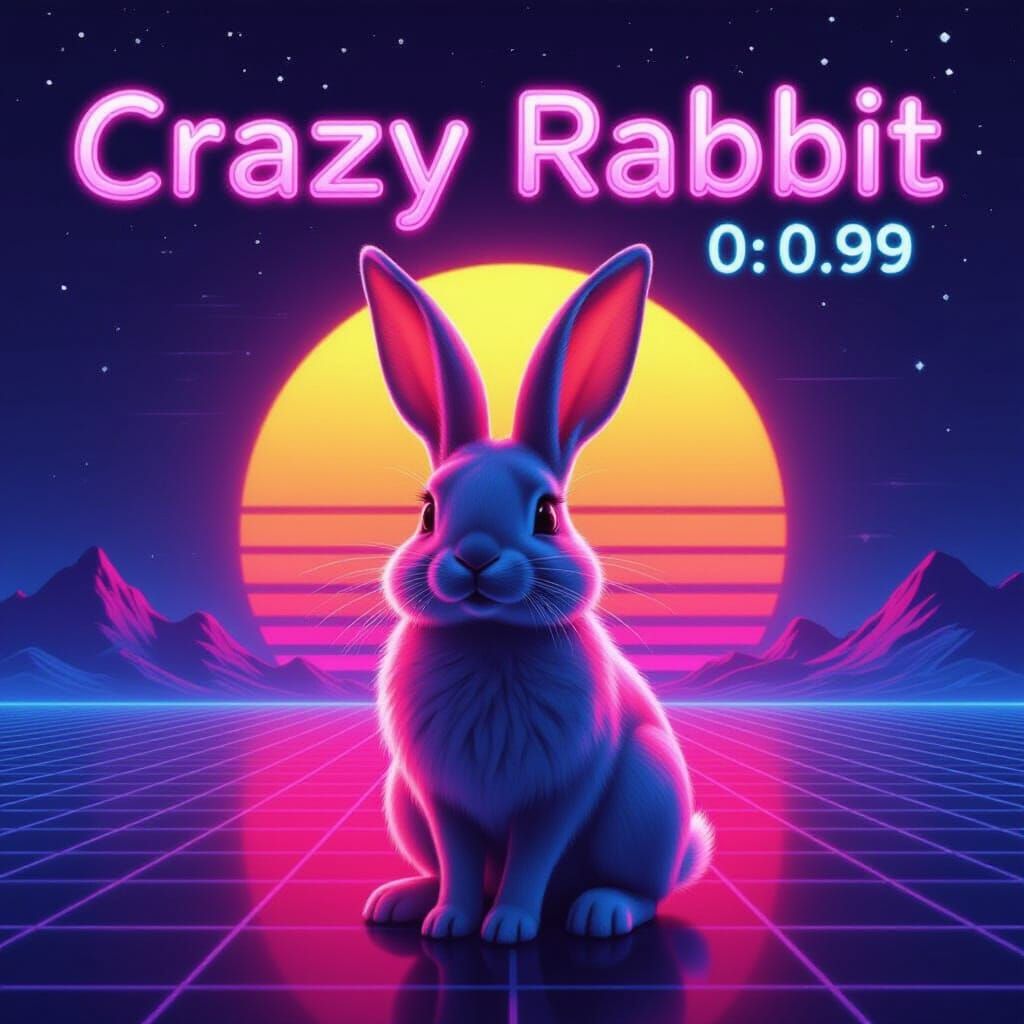 Synthwave Crazy Rabbit in Neon Retro Style