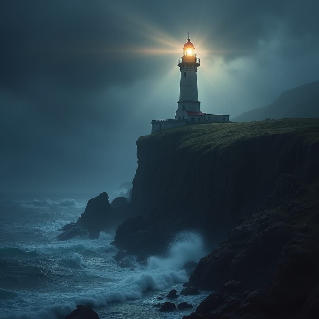 Dramatic Lighthouse Scene in Rembrandt Lighting