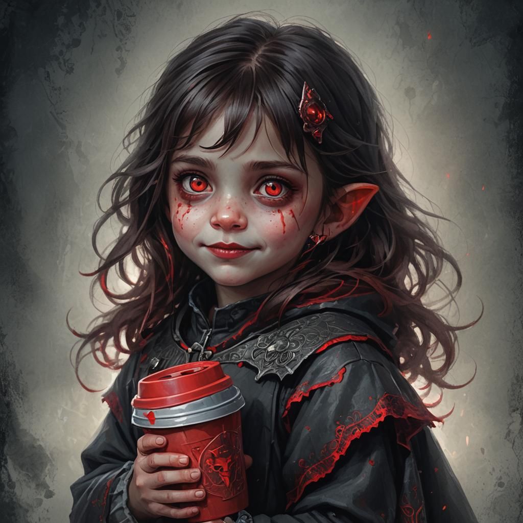 Dark Fantasy Girl with Red Eyes and Sippy Cup