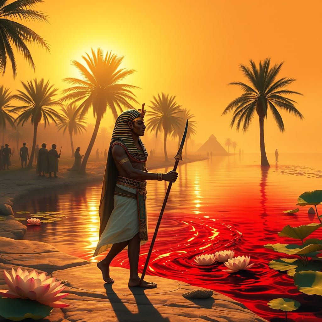 Ancient Egyptian Pharaoh Walks Along Nile Riverbanks at Dawn