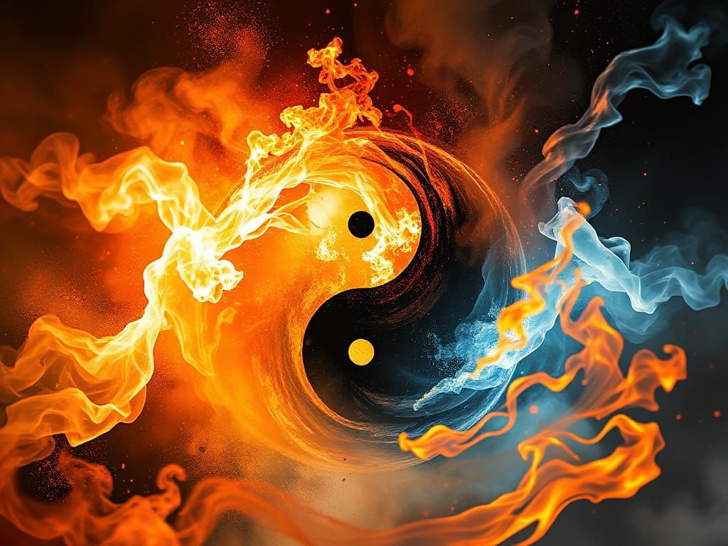 Yin and Yang in Fiery Smoky Embrace
