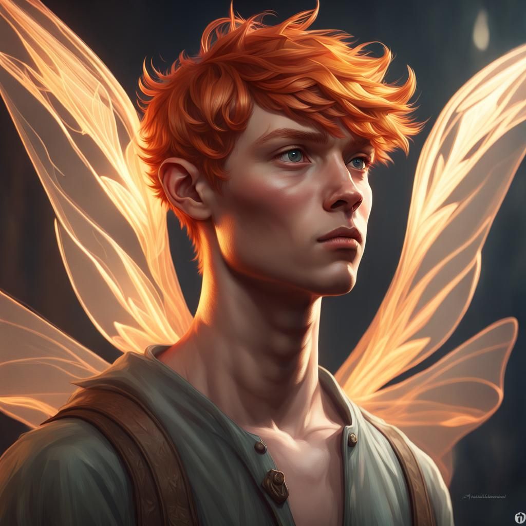 Ginger Fairy Boy Portrait in Hyperdetailed Style