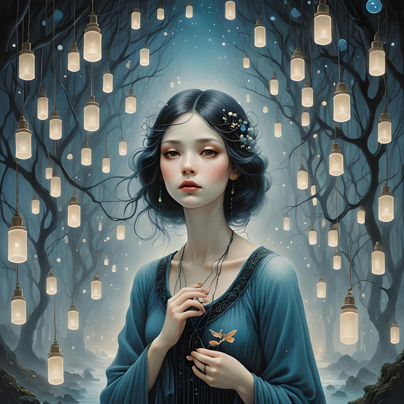 Ethereal Woman in Silent, Distant Lights