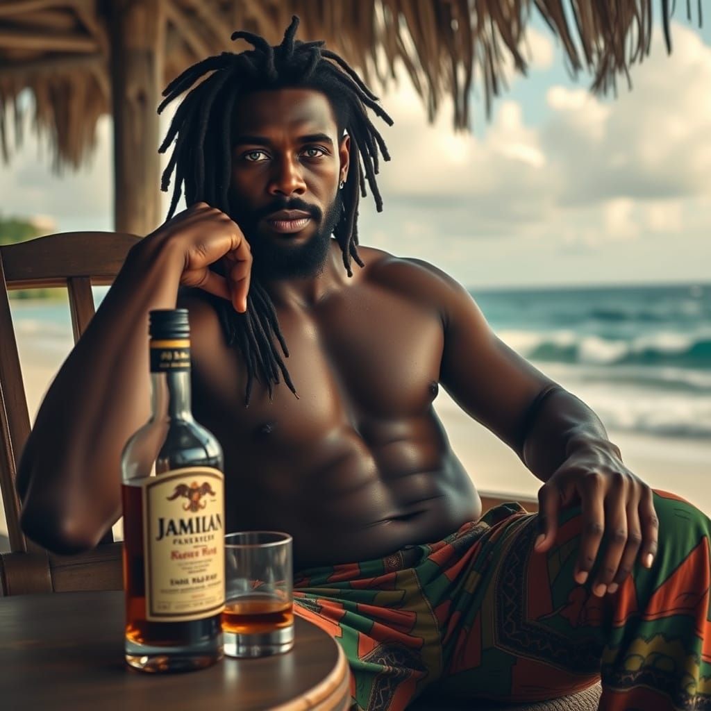 Jamaican Man with Rum in Hyperrealistic Style