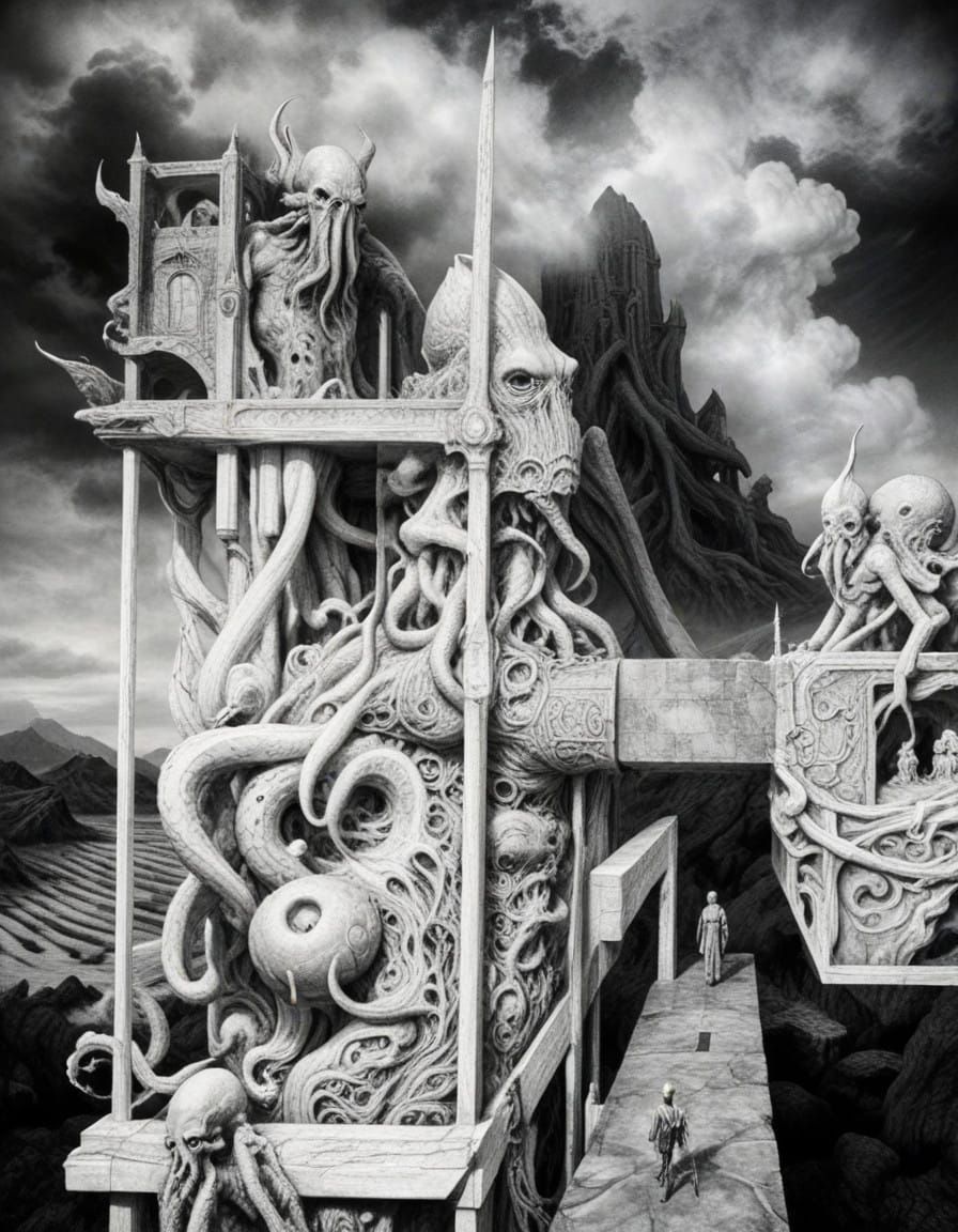 Surreal Cyberpunk Monument to a Shape-Shifting Cthulhu