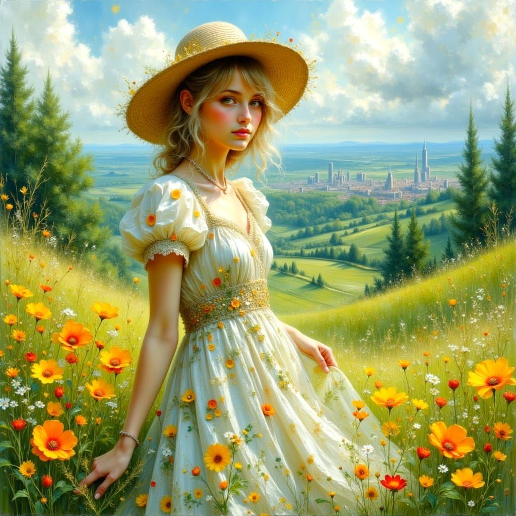 Country Girl's Journey: An Impasto Oil Painting