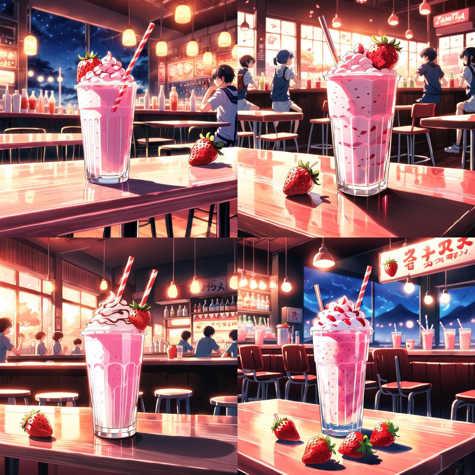 Strawberry Milkshake in Anime Manga Style