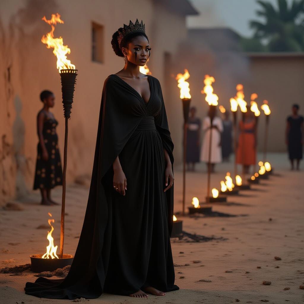 African Queen in Mourning, Dramatic Lighting Portrait