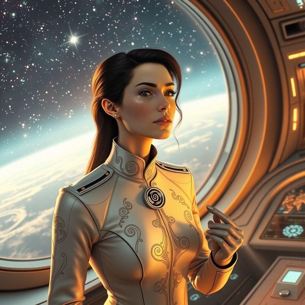 Futuristic Space Captain in Art Nouveau Style